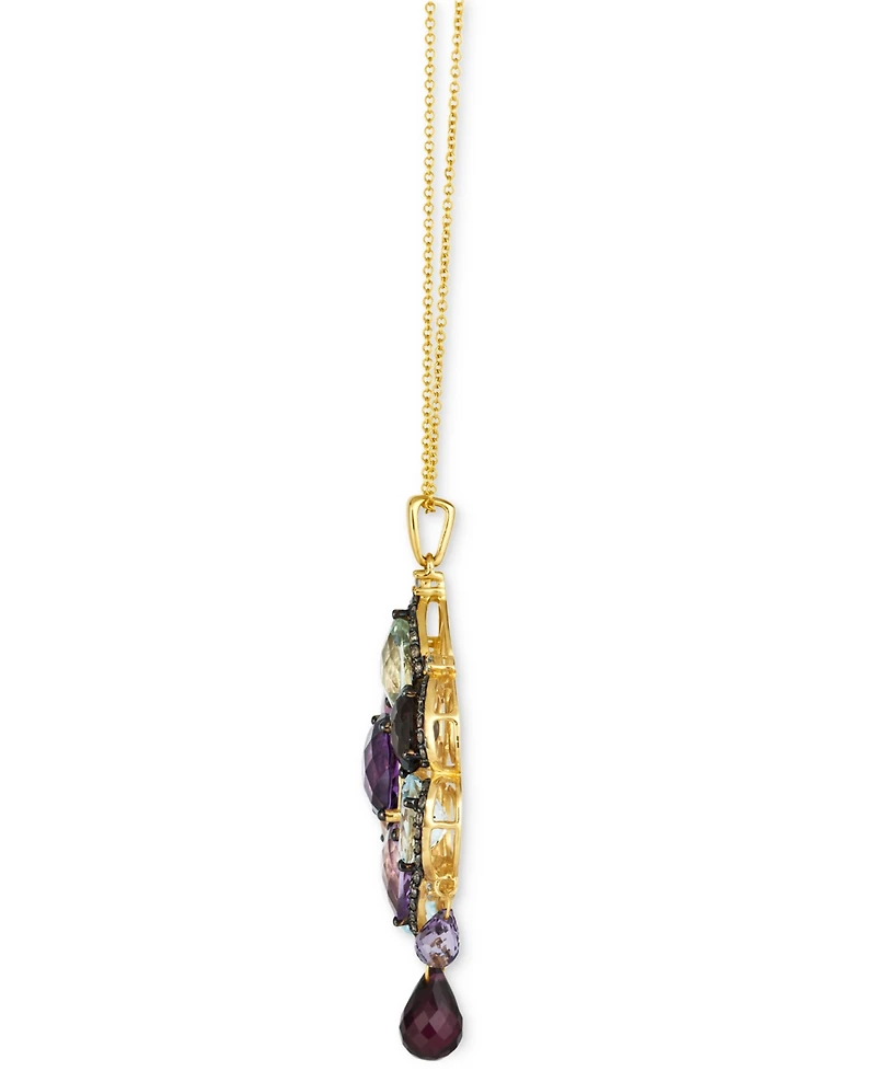 Le Vian Multi-Gemstone (10-1/2 ct. t.w.) & Diamond (6/8 ct. t.w.) Halo Cluster & Briolette 18" Pendant Necklace in 14k Gold