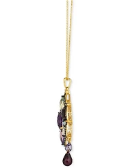 Le Vian Multi-Gemstone (10-1/2 ct. t.w.) & Diamond (6/8 ct. t.w.) Halo Cluster & Briolette 18" Pendant Necklace in 14k Gold