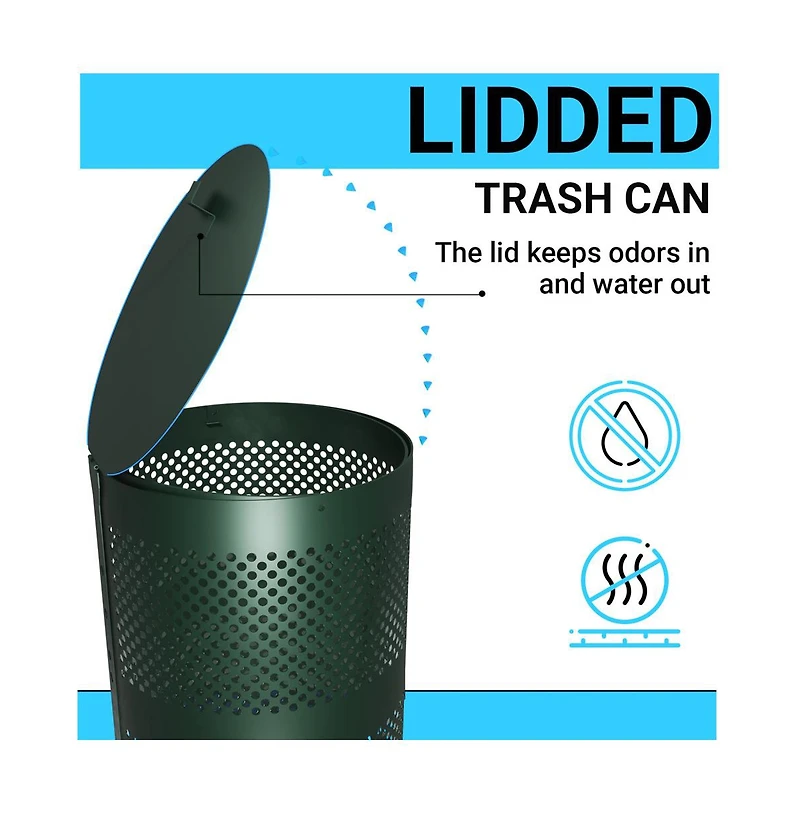 Emma+Oliver Kirk 11.5 Gallon Stainless Steel Outdoor Trash Can With Lid, Freestanding Or Mountable Design, 20 Trash Bags Included