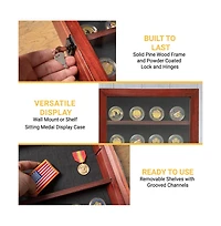 Medals Display Case - Solid Wood With Acrylic Window - Anti-Theft Lock With 2 Keys - For Mementos And Keepsakes