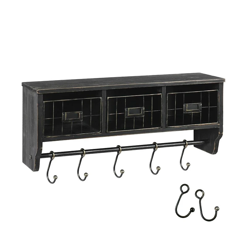 Rustic Coat Rack Wall Mounted Shelf With Hooks & Baskets, Entryway Organizer 5 And Cubbies