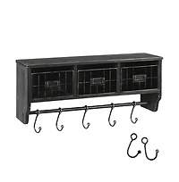 Rustic Coat Rack Wall Mounted Shelf With Hooks & Baskets, Entryway Organizer 5 And Cubbies