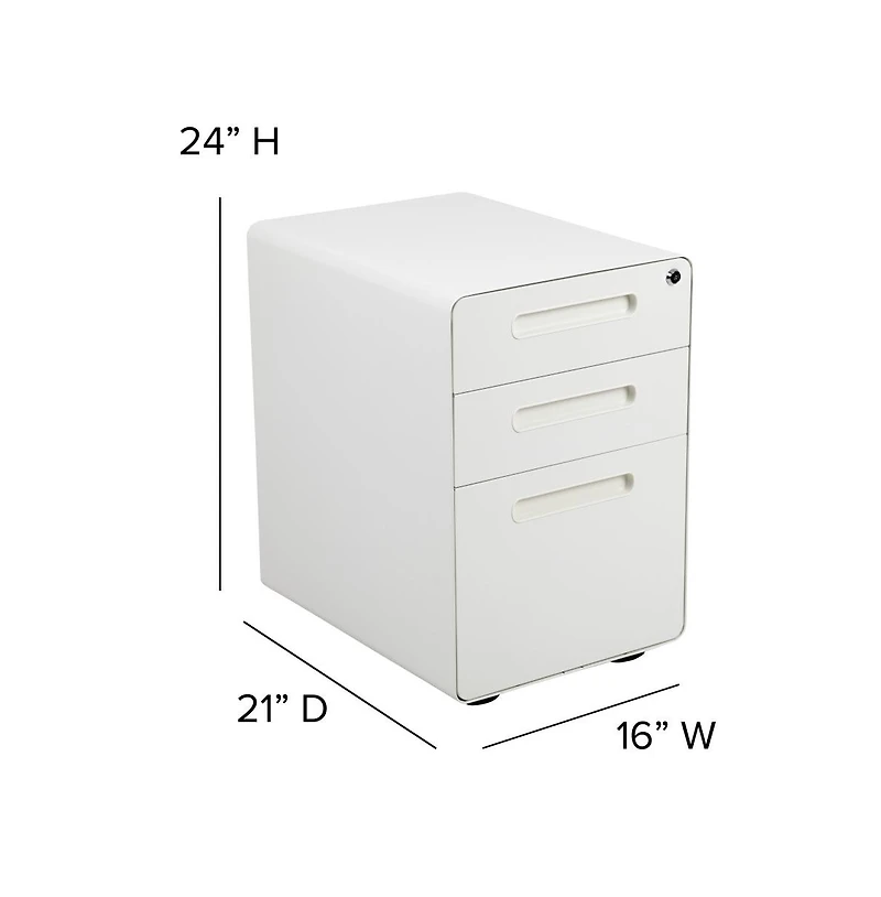 Emma+Oliver Ergonomic 3-Drawer Mobile Locking Filing Cabinet Storage Organizer