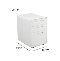 Emma+Oliver Ergonomic 3-Drawer Mobile Locking Filing Cabinet Storage Organizer