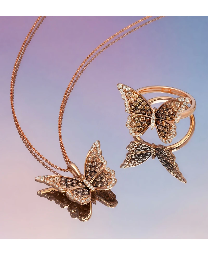 Le Vian Ombre Chocolate Ombre Diamond & Vanilla Diamond Butterfly 20" Adjustable Pendant Necklace (3/4 ct. t.w.) in 14k Rose Gold