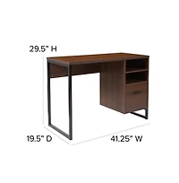 Merrick Lane Brighton Rustic Computer Desk With Shelving And Storage Drawer Metal Frame Pedestal Base Home Office Desk