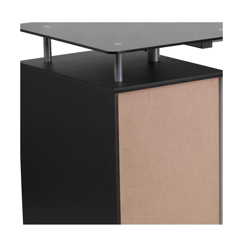 Emma+Oliver Computer Desk With Tempered Glass Top And Three Drawer Pedestal