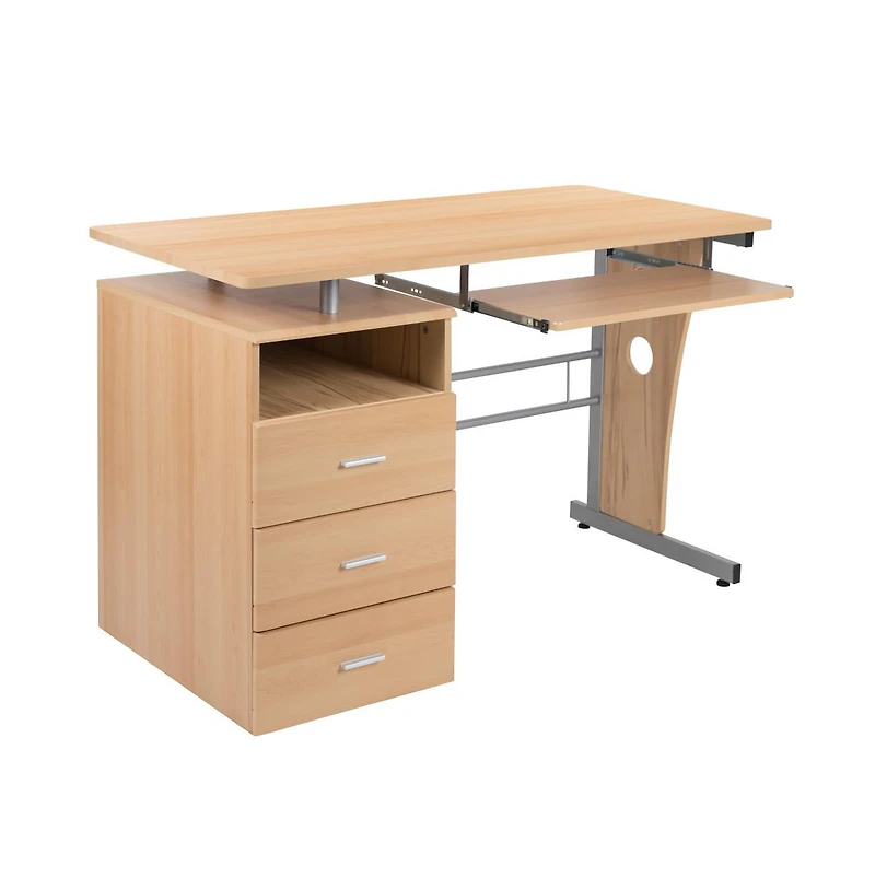 Desk With Three Drawer Single Pedestal And Pull-Out Keyboard Tray