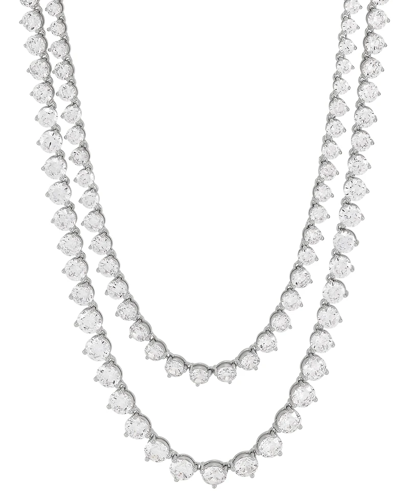 Arabella Cubic Zirconia Layered 17" Statement Necklace in Sterling Silver