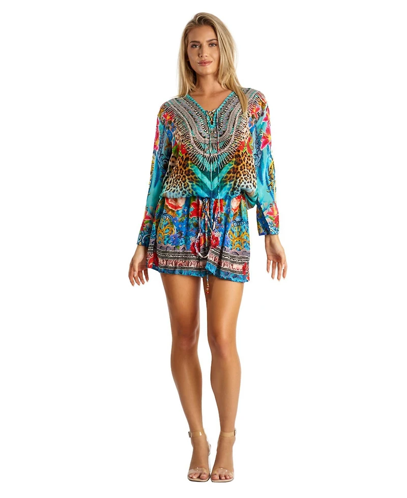 La Moda Clothing Women's Drawstring Elasic Waist Short Dress