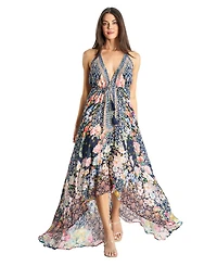 La Moda Clothing Women's Maxi Tropical Print Halterneck Dress