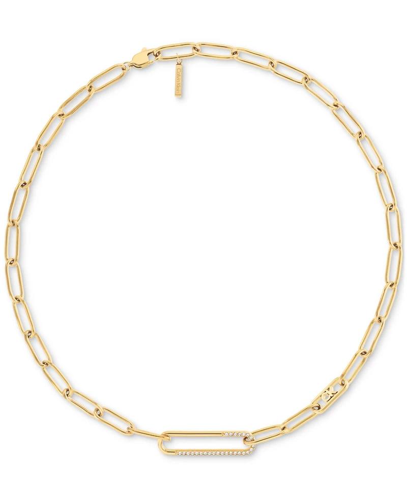 Calvin Klein Stainless Steel Pave & Logo Link Collar Necklace, 16" + 2" extender