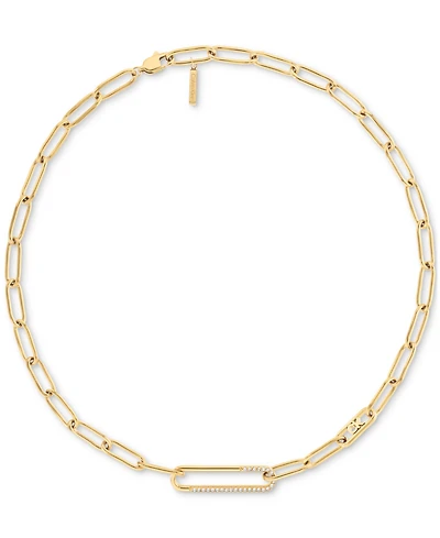 Calvin Klein Stainless Steel Pave & Logo Link Collar Necklace, 16" + 2" extender