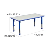 Emma+Oliver 23.625"W X 47.25"L Rectangular Plastic Height Adjustable Activity Table