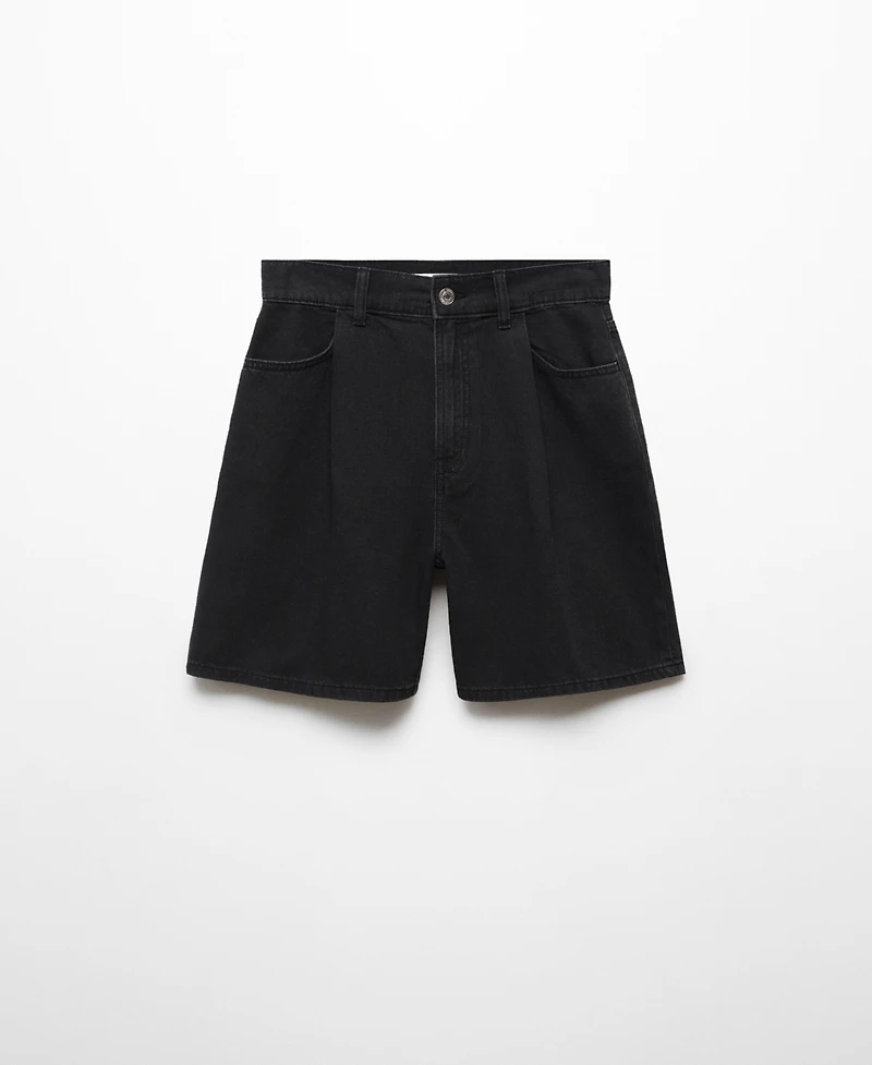 Mango Women's Pleats Detail Denim Shorts