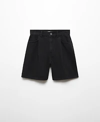 Mango Women's Pleats Detail Denim Shorts