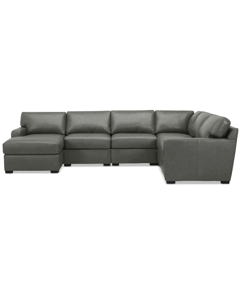 Radley 129" 6-Pc. Leather Square Corner Modular Chaise Sectional, Created for Macy's