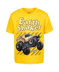Monster Jam Boys Earth Shaker Zombie Grave Digger 4 Pack Graphic T-Shirts Red/Black/Yellow/Gray
