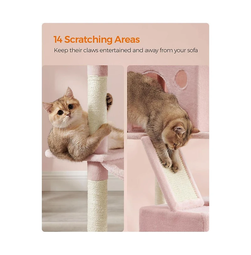 Slickblue Cat Tree, Tower, Tall Condo with Hammock, Basket, Scratching Posts, 2 Caves, Plush Perches, Activity Center