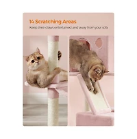 Slickblue Cat Tree, Tower, Tall Condo with Hammock, Basket, Scratching Posts, 2 Caves, Plush Perches, Activity Center