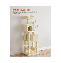 Slickblue Cat Tree Tower With Hammock, Basket, Scratching Posts, Cat Caves, Plush Perches, Cat Activity Center