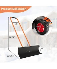 30" Snow Shovel Heavy-Duty Metal Adjustable Height Wheeled Snow Removal Pusher