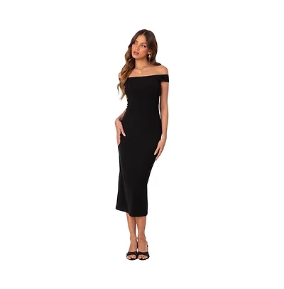 Kyla Off Shoulder Ribbed Midi Dress