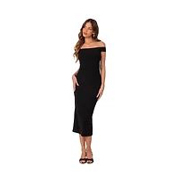 Kyla Off Shoulder Ribbed Midi Dress