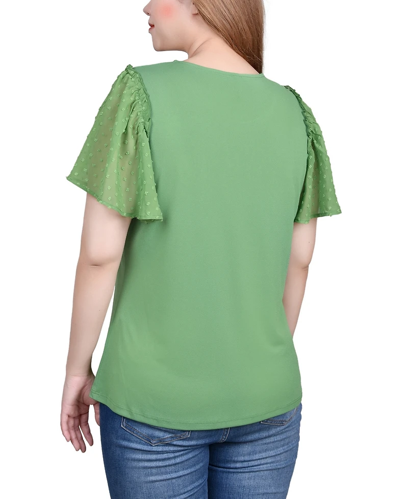 Ny Collection Clip Dot Flutter Sleeve Top