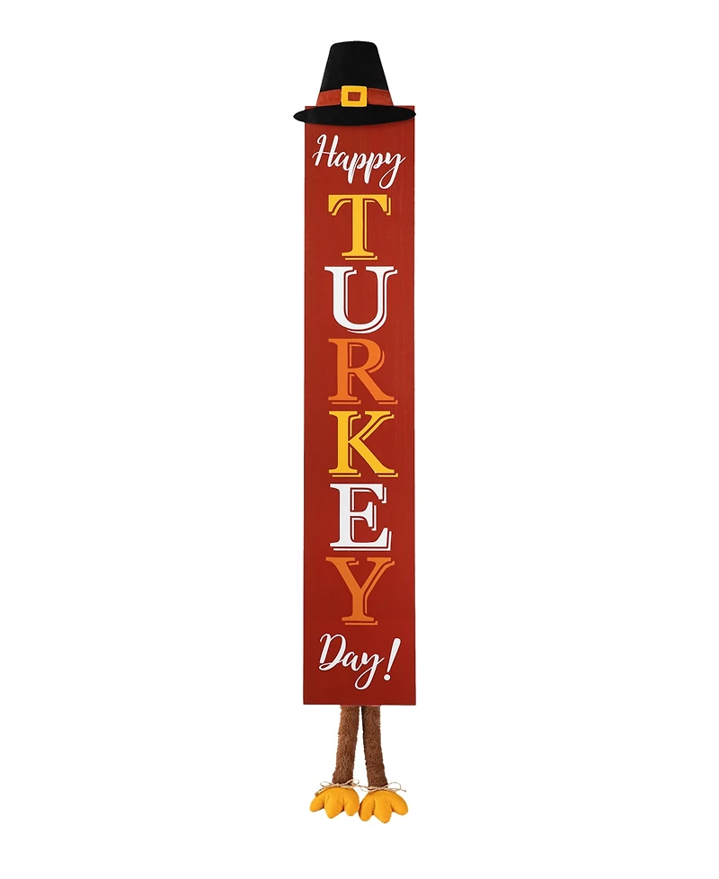 Glitzhome 58.5"H Thanksgiving Wooden "Happy Turkey Day" Porch Sign with Fabric Dangling Legs