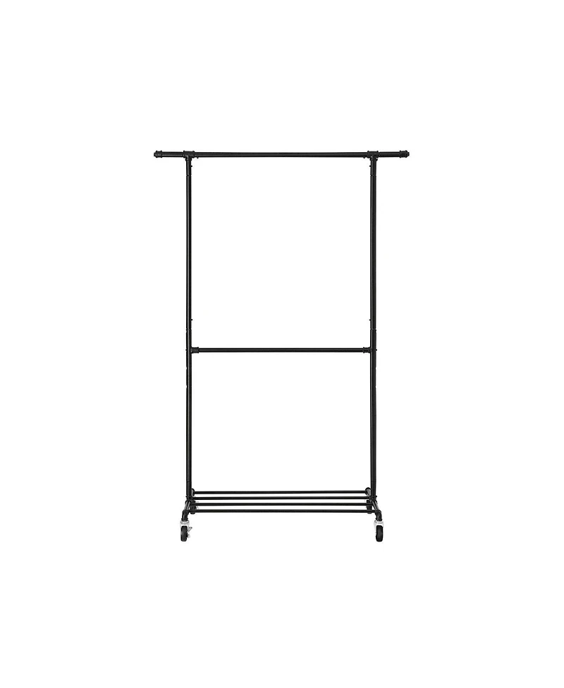 Slickblue Double Hanging Rod Metal Clothing Rack, Industrial Style Clothes Garment Rack On Wheels