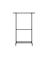 Slickblue Double Hanging Rod Metal Clothing Rack, Industrial Style Clothes Garment Rack On Wheels