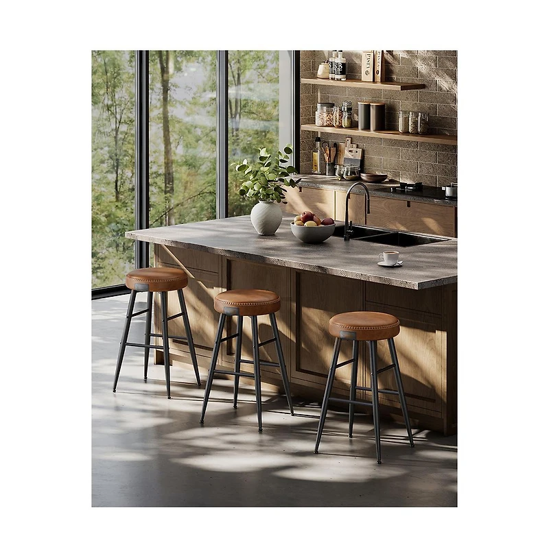 Counter Stools Set Of 2, Kitchen Stools, Breakfast Synthetic Leather With Stitching