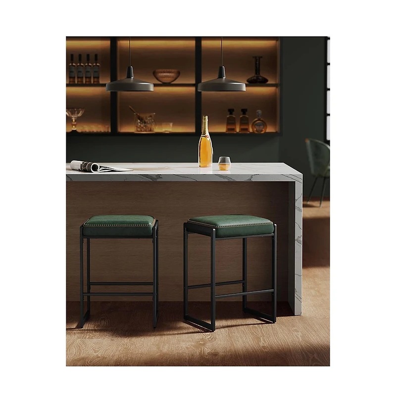 Counter Height Bar Stools Set of 2, Synthetic Leather with Stitching
