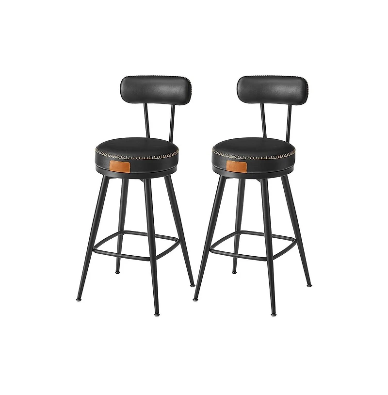 Set of 2 Swivel Bar Stools with Cushioned Backs and Faux Leather Upholstery
