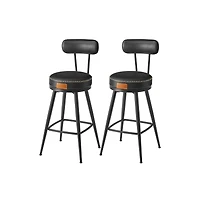 Set of 2 Swivel Bar Stools with Cushioned Backs and Faux Leather Upholstery