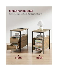 Narrow Nightstand Side Table With Usb Ports, Charging Station And Drawers