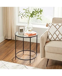 Slickblue Round Side Table, Glass End Table With Metal Frame, Small Coffee Accent