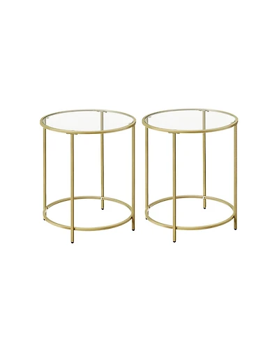 Slickblue Round Side Table, Glass End Table With Metal Frame, Small Coffee Accent Table Set of 2