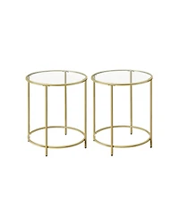 Slickblue Round Side Table, Glass End Table With Metal Frame, Small Coffee Accent Table Set of 2