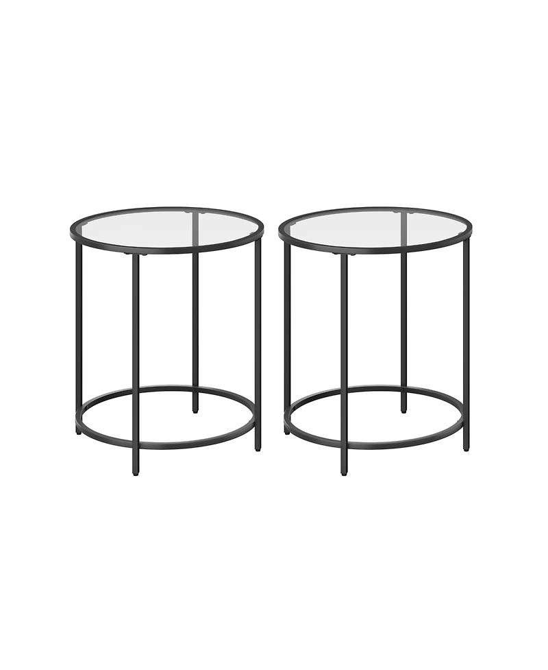 Slickblue Round Side Table, Glass End Table With Metal Frame, Small Coffee Accent Set of 2