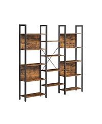 Triple Wide 5 Tier Bookshelf, Bookcase With 14 Storage Shelves, Metal Frame, Living Room