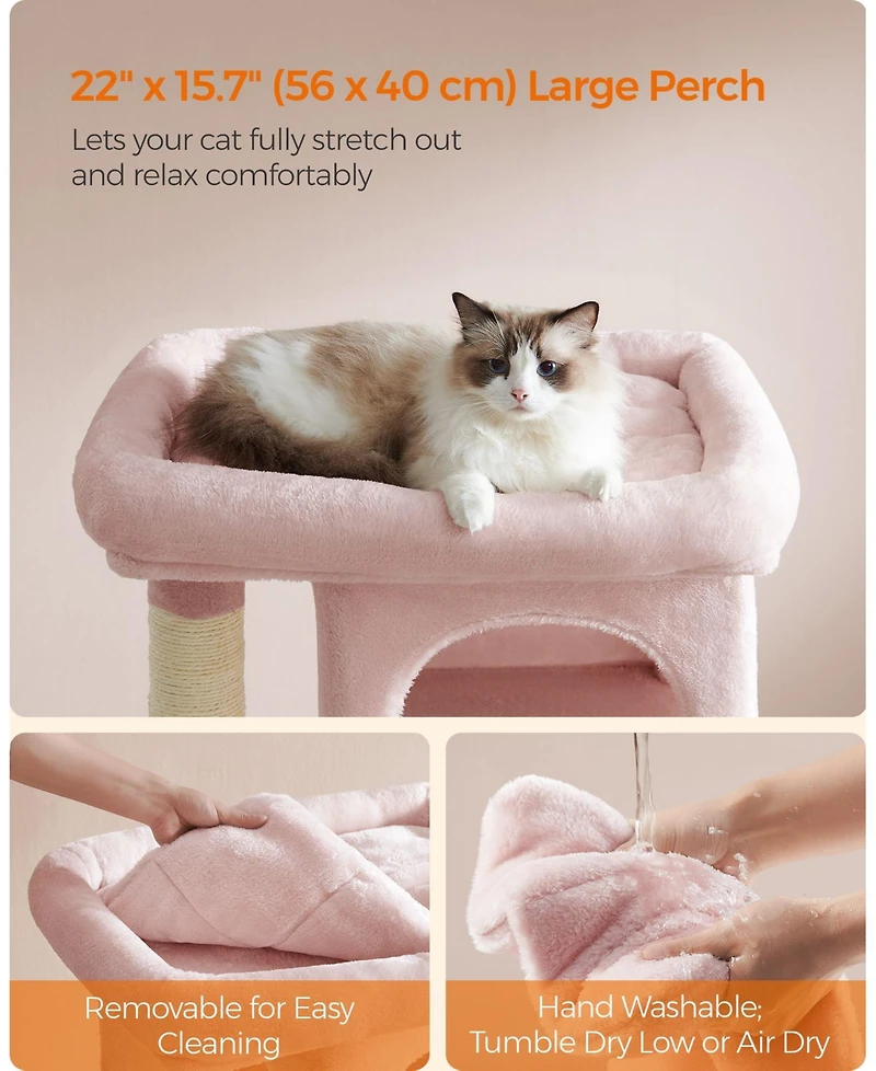 Cat Tree, 33.1-Inch Cat Tower, L, Cat Condo for Large Cats up to 16 lb, Large Cat Perch, 2 Cat Caves, Scratching Post