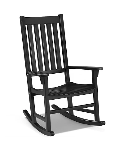 Gymax Wooden Rocking Chair Porch Rocker High Back Garden Seat