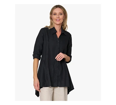 Stella Carakasi Women's Linen Long Sleeve Collared V-Neck True Form Shirt