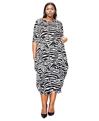 L I V D Plus Size Gwenyth Zebra Print Pocket Dress