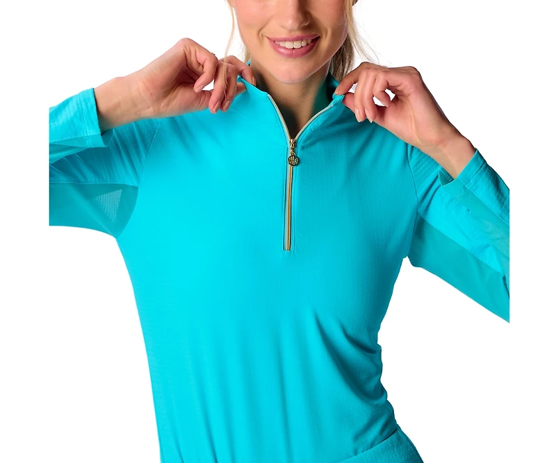 G Lifestyle Clothing Women's Long Sleeve Miock Neck Top Caribbean Turq. XLarge