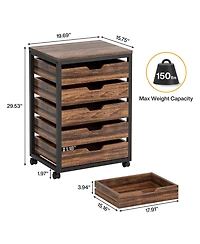 Tribesigns 5 Drawer Chest, Wood Storage Dresser Cabinet with Wheels, Industrial Storage Drawer Organizer Cart for Office Bedroom Entryway