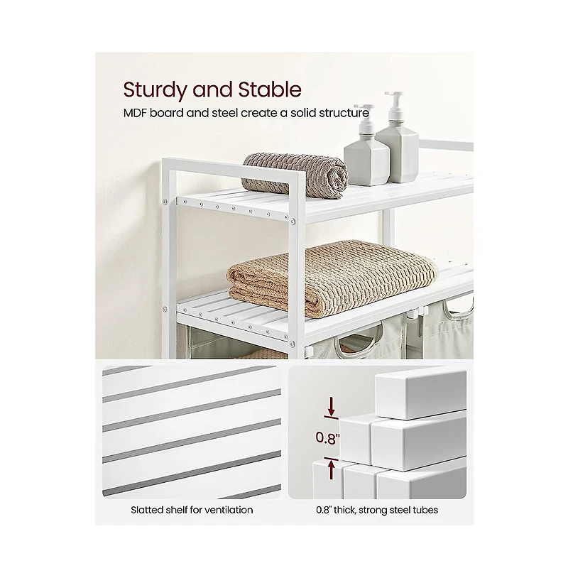 Slickblue Laundry Hamper, Laundry Sorter With 2 Pull-out And Removable Bags, 2 Shelves, For Laundry Room