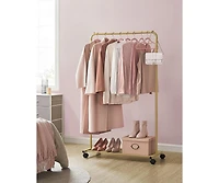 Slickblue Clothes Rack with Wheels, Garment Rack, Dense Mesh Shelf, 2 Brakes, Sturdy Steel Frame